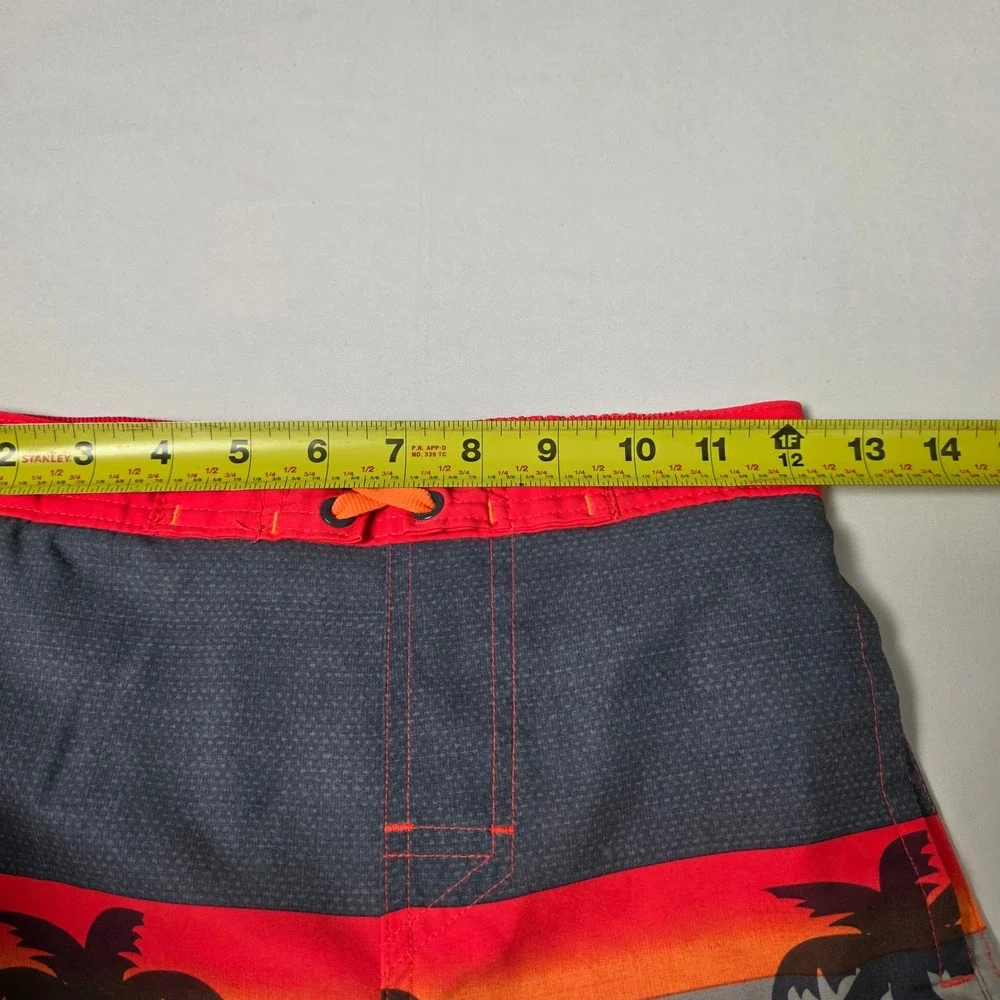 Wonder Nation‎ Swim Trunks Boys L 10-12 Red Orange Palm Tree Ombre Board Shorts